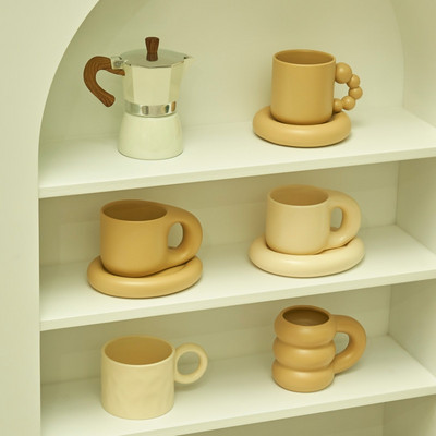 Cana din ceramică Floriddle cu farfurie Cești de cafea și farfurii Home Office Ceașcă de ceai Cești de cafea Cana coreeană Farfurie din ceramică
