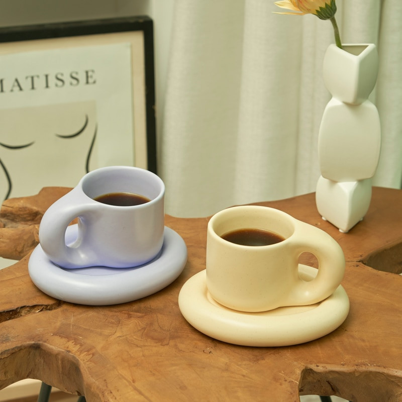Floriddle keramikinis puodelis su lėkšte Kavos puodeliai ir lėkštės Namų biuro arbatos puodelis Kavos puodeliai Korėjietiškas puodelis Keraminė lėkštė