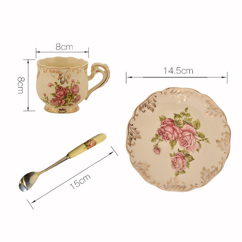Kavos puodelių rinkinys Europietiško stiliaus popietės arbatos puodelių lėkštučių rinkinys Keraminis kavos puodelių rinkinys su lėkštės šaukštu ir rankena