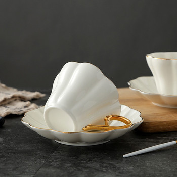 Κεραμικό Κομψό Flower Bone China Coffee Cup με Σετ Πιατάκι Λευκή πορσελάνη Πνομ Πενχ Γραφείο Φλιτζάνι Τσαγιού Home Cafe Κύπελλο Espresso
