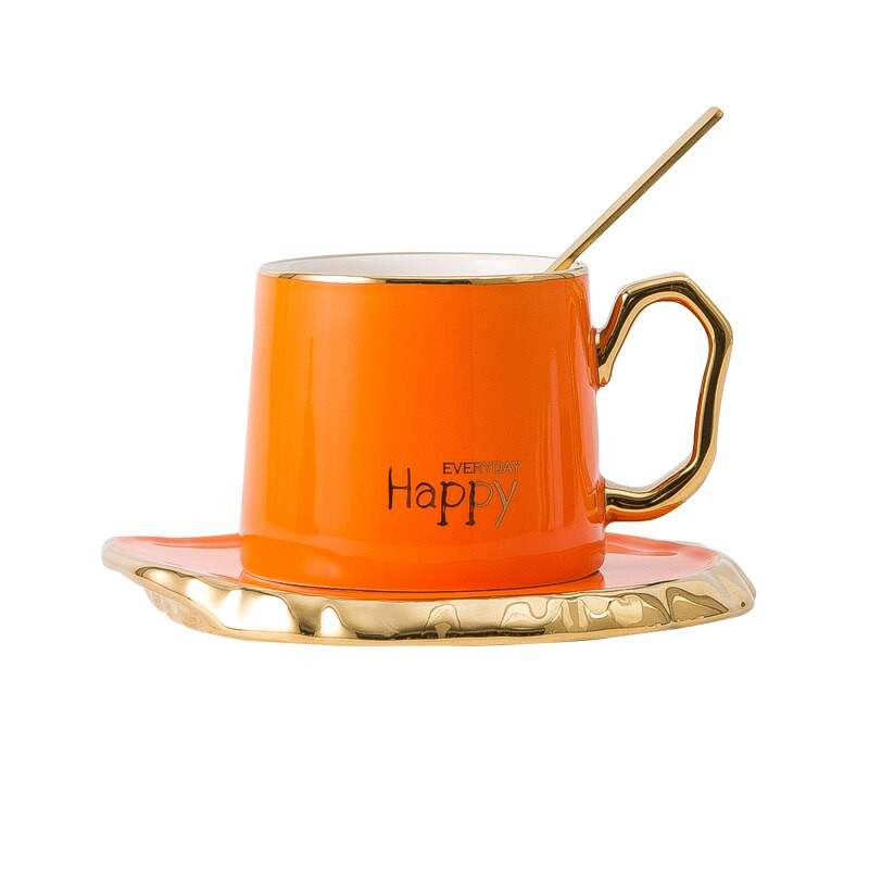 Луксозна чаша за кафе и чинийка с дръжка Glod и комплект лъжици за кафе Керамична чаша Чаша за следобеден чай Подарък 180 ml