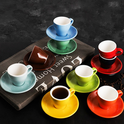 Set de căni de cafea espresso de 80 ml, ceașcă de cafea și farfurie din ceramică cu glazură colorată, accesorii pentru bucătărie pentru casă, vase de băutură kahve fincan takimlari