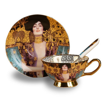 Σετ φλιτζάνι καφέ Gustav Klimt Bone Κίνα Κεραμικό σετ τσαγιού Klimt Kiss Πολυτελή δώρα Πορσελάνινα ποτά Φλιτζάνια τσαγιού με κουτάλι