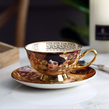 Комплект чаши за кафе Густав Климт Боне Китай Керамичен сервиз чай Klimt Kiss Луксозни подаръци Порцеланови прибори Чаши за чай с лъжица