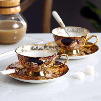 Set de ceai de cafea Gustav Klimt Bone China Set de ceai din ceramica Klimt Kiss Cadouri de lux Vase din portelan Cesti de ceai cu lingura
