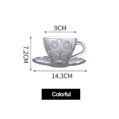 Скандинавски ретро релефни цветни шарки Чаши за кафе Луксозно кафене с вода Чаши с мляко Чаши с кондензирано кафе Стъклена чаша с чинийка Комплект костюми