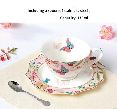 Романтична Европа Чаша за кафе Комплект чинийки Творческа керамична чаша Разширено Свети Валентин Цвете Чаша за чай Подарък Порцеланова посуда