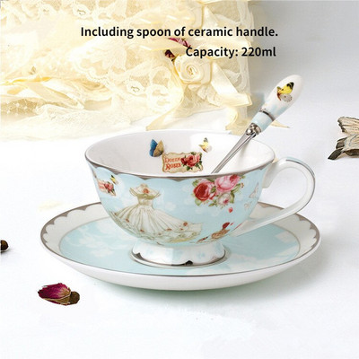 Романтична Европа Чаша за кафе Комплект чинийки Творческа керамична чаша Разширено Свети Валентин Цвете Чаша за чай Подарък Порцеланова посуда