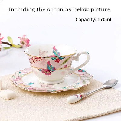 Романтична Европа Чаша за кафе Комплект чинийки Творческа керамична чаша Разширено Свети Валентин Цвете Чаша за чай Подарък Порцеланова посуда