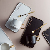 Луксозен керамичен офис чаша за кафе и чинийка в скандинавски стил Луксозен сервиз за чай в европейски стил Творчески сервиз за чай Сервизи за хранене Поднос за закуска