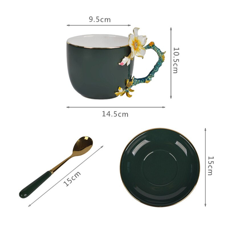 Керамика в европейски стил, ръчно изработена емайлирана 3D чаша за кафе с цветя и чинийка Комплект следобедна чаша за чай порцеланова чаша за мляко
