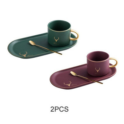 Ceașă din ceramică europeană, cești de cafea cu margine aurie, căni și farfurii Seturi de linguri cu cutie cadou, ceai, lapte de soia, căni pentru mic dejun, farfurie pentru desert