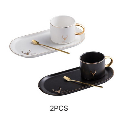 Ceașă din ceramică europeană, cești de cafea cu margine aurie, căni și farfurii Seturi de linguri cu cutie cadou, ceai, lapte de soia, căni pentru mic dejun, farfurie pentru desert