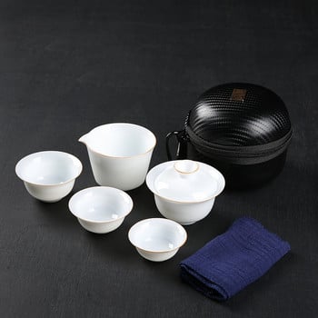Китайски преносим сервиз за чай за пътуване 4 чаши 1 тенджера, ръчно изработен керамичен чайник чайник порцеланова чаша за чай gaiwan, чайник за чаена чаша