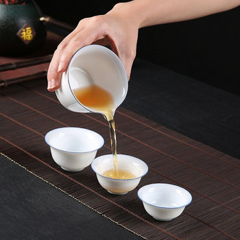Китайски преносим сервиз за чай за пътуване 4 чаши 1 тенджера, ръчно изработен керамичен чайник чайник порцеланова чаша за чай gaiwan, чайник за чаена чаша
