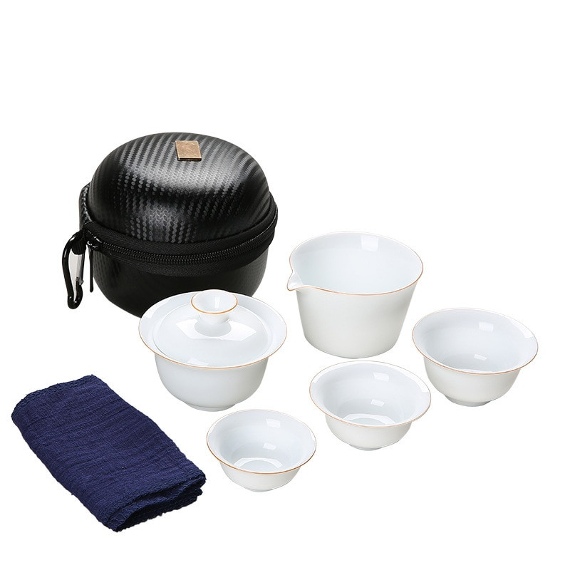 Set de ceai chinezesc portabil de călătorie 4 căni 1 oală, ceainic din ceramică lucrat manual ceainic porțelan ceașcă de ceai gaiwan, ceainic ceainic