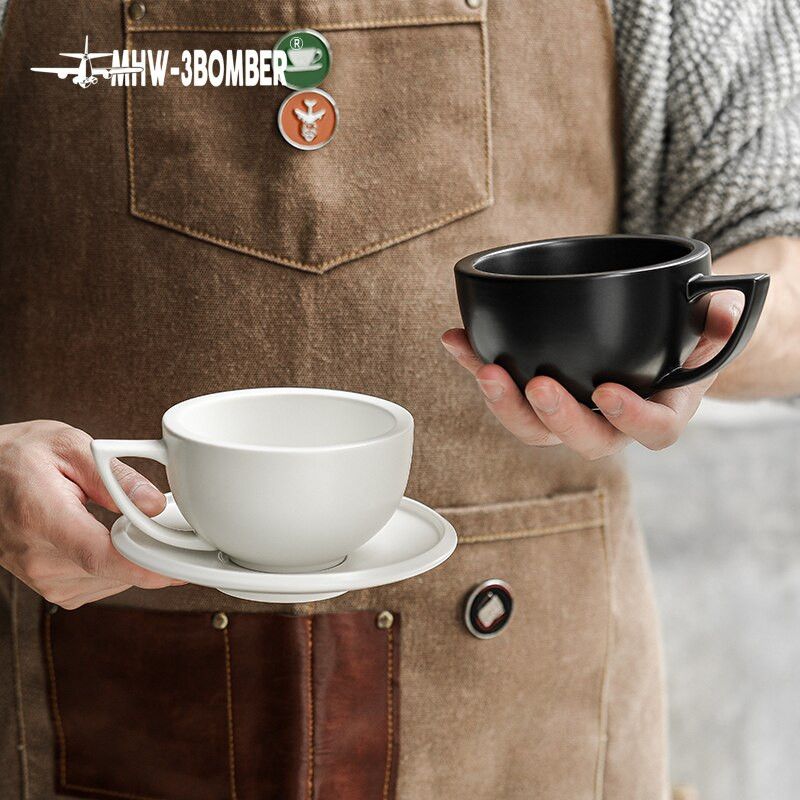 Keramický hrnček na kávu 280 ml s podšálkou, hrnčeky na kávu, hrnček na latte, kávové šálky, keramické, so širokým hrdlom a hrubou stenou