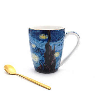 90/220/300/400ml Latte Cappuccino espresso kruusid Kohvikruusid lusikaga alustassiga piimatass kruus Van Goghi õlimaali stiilis tassid