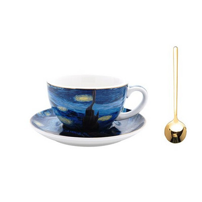 90/220/300/400ml Latte Cappuccino espresso kruusid Kohvikruusid lusikaga alustassiga piimatass kruus Van Goghi õlimaali stiilis tassid