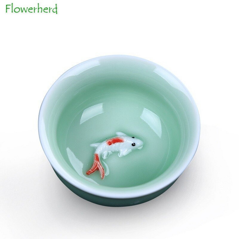 Set de ceai din porțelan din ceramică, ceainic, ceainic, ceainic, ceainic, pește, celadon, set de ceai, ceainic, creativ, kung fu, ceai, ceainic, set de 6 cani de ceai