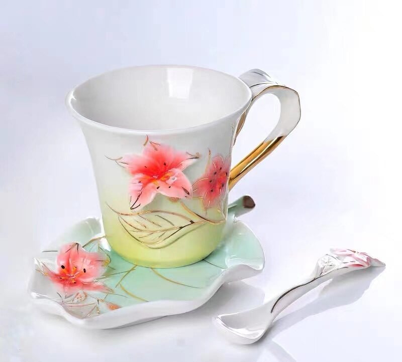 Magpies Plum Blossom Smalt Color ceașcă de cafea cu farfurie și lingură Cești de ceai creative europene Set de căni de ceai