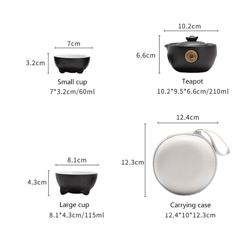 Set de ceai portabil din ceramică Set de ceai de călătorie cu pisică drăguță cu ceainic, cești de ceai, pungă de călătorie, design anti-opărire, set de ceai Kungfu vintage