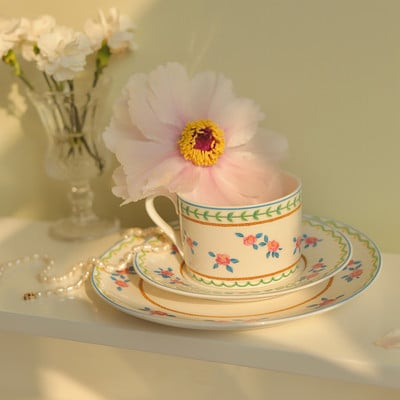 Set de căni și farfurii în stil pastoral francez Ins, ceașcă de cafea cu latte, cești de ceai parfumate, set de căni de cafea florale pentru fete și femei