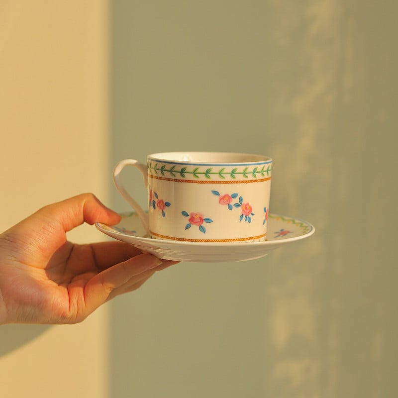 Set de căni și farfurii în stil pastoral francez Ins, ceașcă de cafea cu latte, cești de ceai parfumate, set de căni de cafea florale pentru fete și femei