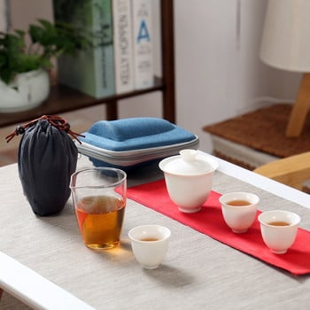 Пътна чанта Китайски кунг-фу комплект за чай керамичен чайник gaiwan чаши за чай честна чаша комплекти за чай бял пътен комплект за чай Безплатна доставка