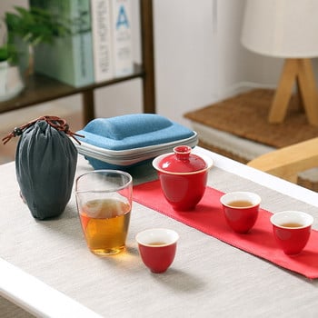 Пътна чанта Китайски кунг-фу комплект за чай керамичен чайник gaiwan чаши за чай честна чаша комплекти за чай бял пътен комплект за чай Безплатна доставка