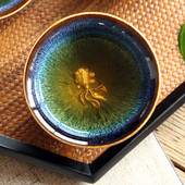 Kézzel készített kemence autentikus Yohen Tenmoku máz ezüst halvirággal Kung Fu tea csésze tál porcelán ivóedény étkészlet Ajándék