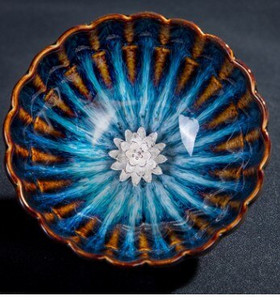 Kézzel készített kemence autentikus Yohen Tenmoku máz ezüst halvirággal Kung Fu tea csésze tál porcelán ivóedény étkészlet Ajándék