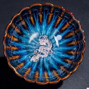 Kézzel készített kemence autentikus Yohen Tenmoku máz ezüst halvirággal Kung Fu tea csésze tál porcelán ivóedény étkészlet Ajándék