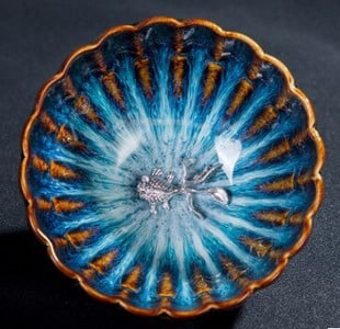 Kézzel készített kemence autentikus Yohen Tenmoku máz ezüst halvirággal Kung Fu tea csésze tál porcelán ivóedény étkészlet Ajándék