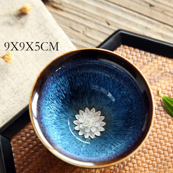Ръчно изработена пещ, автентична глазура Yohen Tenmoku със сребърна риба, цвете, кунг-фу, чаша за чай, купа, порцеланова посуда, сервиз, сервиз, подарък