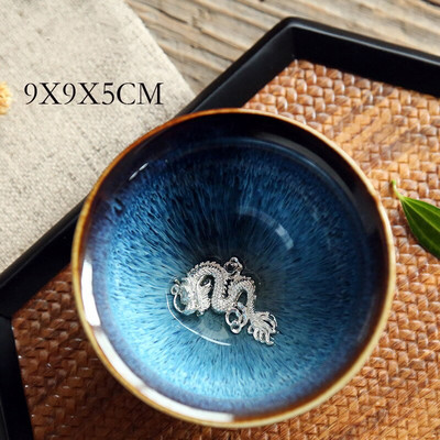 Kézzel készített kemence autentikus Yohen Tenmoku máz ezüst halvirággal Kung Fu tea csésze tál porcelán ivóedény étkészlet Ajándék