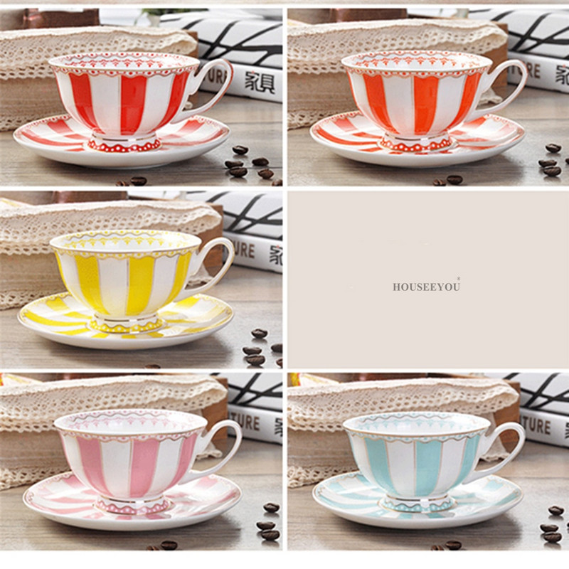 HOUSEEYOU European Rainbow Bone China, ceașcă de cafea, set de farfurii, ceașcă creativă din ceramică, ceașcă de ceai de Valentine din porțelan avansat