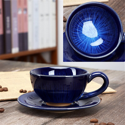 Japoniškas keramikinis kavos puodelis su lėkštėmis Paprastas rankų darbo krosnies keitimas Popietės arbatos puodelis Biuro pieno puodeliai Gėrimų indai 150 ml