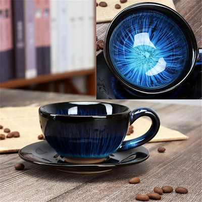 Japoniškas keramikinis kavos puodelis su lėkštėmis Paprastas rankų darbo krosnies keitimas Popietės arbatos puodelis Biuro pieno puodeliai Gėrimų indai 150 ml