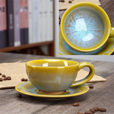 Japoniškas keramikinis kavos puodelis su lėkštėmis Paprastas rankų darbo krosnies keitimas Popietės arbatos puodelis Biuro pieno puodeliai Gėrimų indai 150 ml