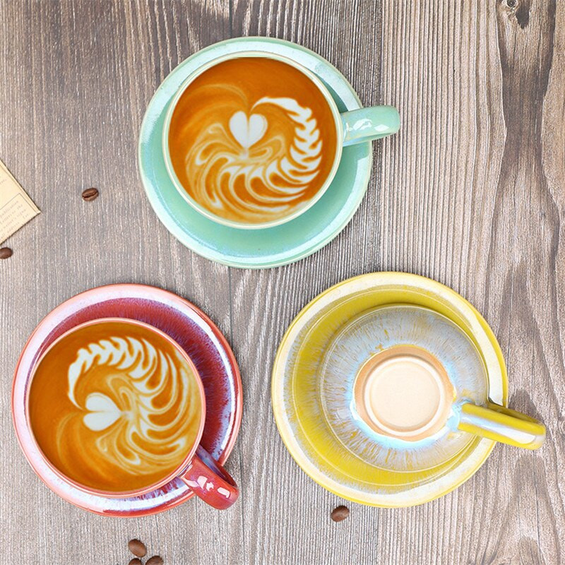 Japoniškas keramikinis kavos puodelis su lėkštėmis Paprastas rankų darbo krosnies keitimas Popietės arbatos puodelis Biuro pieno puodeliai Gėrimų indai 150 ml