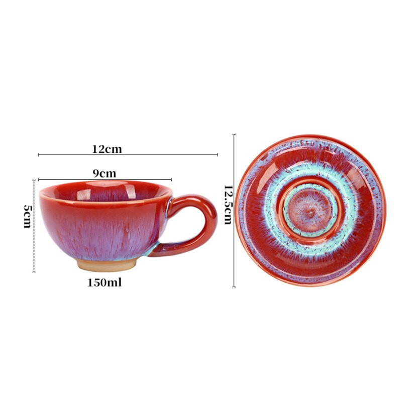 Japoniškas keramikinis kavos puodelis su lėkštėmis Paprastas rankų darbo krosnies keitimas Popietės arbatos puodelis Biuro pieno puodeliai Gėrimų indai 150 ml