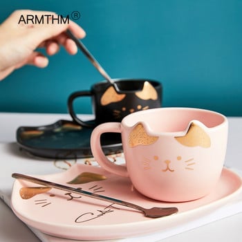 200 ml Ceramic Cute Drinkware Cup Φλιτζάνι καφέ με δίσκο και καπάκι Κουτάλι Πρωινού Επιτραπέζιο σκεύος Χειρολαβή Ζώο κούπες Δώρο γενεθλίων