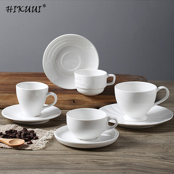 Бели порцеланови чаши за кафе Комплект с чинийка Кафе Чаша за чай Керамика Чаша за кафе и чинийка