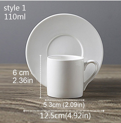 Baltos porcelianinės kavos puodelių rinkinys su lėkšte Kavos arbatos puodelis Keramika Kavos puodelis ir lėkštė