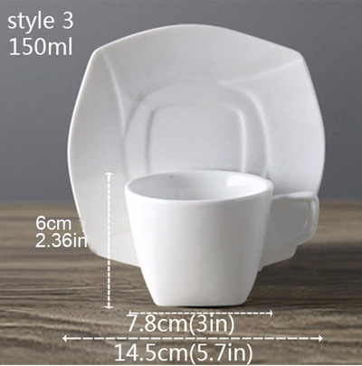 Baltos porcelianinės kavos puodelių rinkinys su lėkšte Kavos arbatos puodelis Keramika Kavos puodelis ir lėkštė