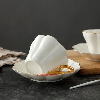 Κεραμικό Κομψό Flower Bone China Coffee Cup με Σετ Πιατάκι Λευκή πορσελάνη Πνομ Πενχ Γραφείο Φλιτζάνι Τσαγιού Home Cafe Κύπελλο Espresso