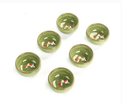 6vnt Keramikos 3D Golden Fish China arbatos puodelių rinkinys,Kung Fu arbatos rinkinys Crackle Glaze Travel Tea Bowl Kinijos porcelianinių arbatos puodelių rinkiniai