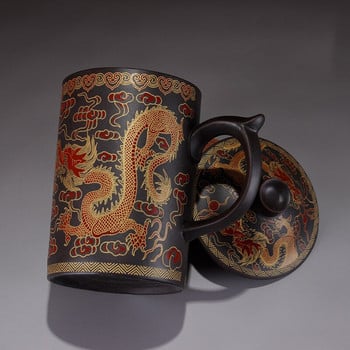 Yixing Лилав пясък Кръгла чаша за чай с филтър и капак дракон керамични чаши домашен офис чаша подарък пътен комплект чай за Pu\'er kung fu
