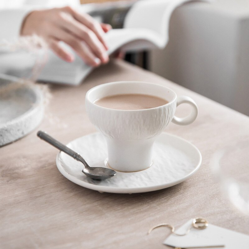 Set mat crnih šalica za kavu, porculanske šalice za čaj s tanjurićem, šalica od 200 ml